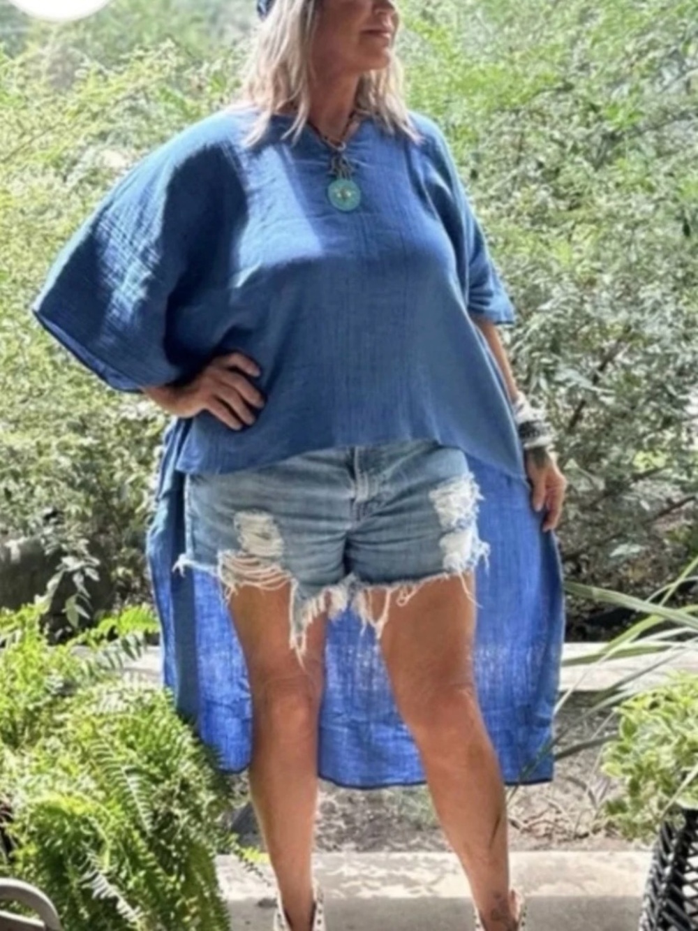 Jaded Gypsy Deep Blue High Low Top 100% Cotton Top Sz O/S